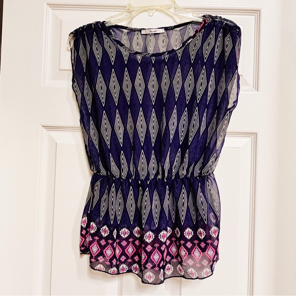 Papaya Purple and Pink Sheer Peplum Blouse Size M - NWOT